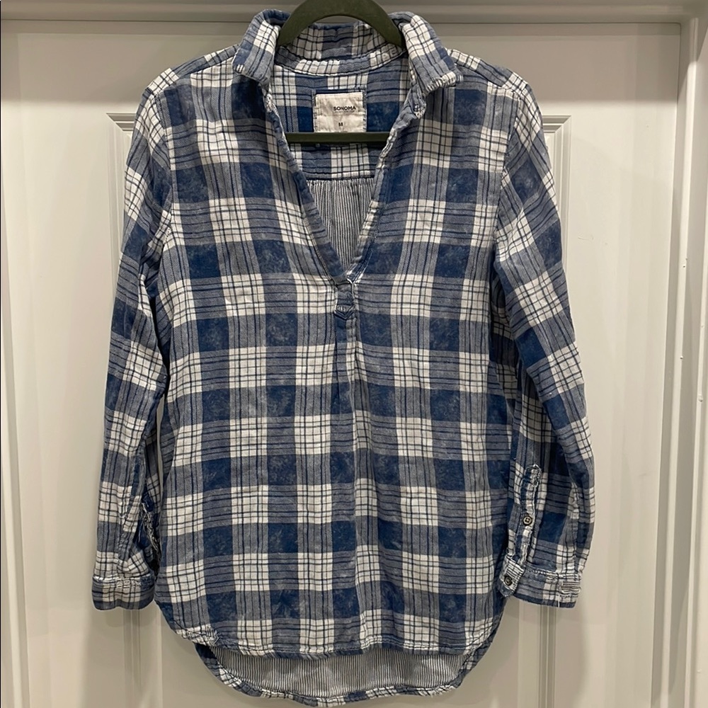 Sonoma Blue and White Plaid Shirt